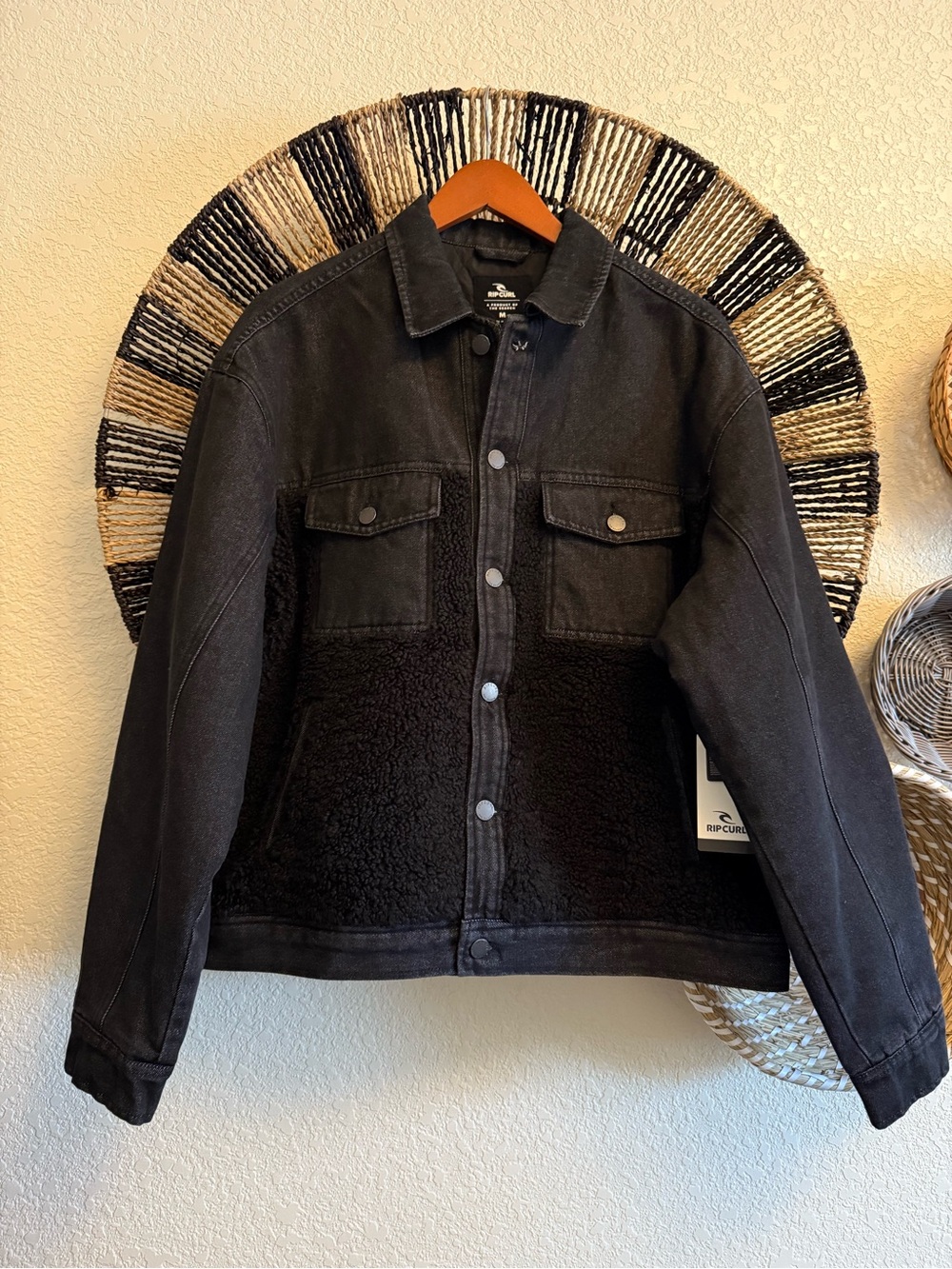 Rip Curl Black Sherpa-Lined Trucker Jacket